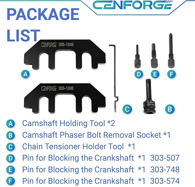 303-1248 7PC Camshaft Holding Timing Tool Kit for Ford 3.5L & 3.7L 4V Engine, with Chain Tensioner Holder Tool and 3 Pin for Blocking The crankshaft