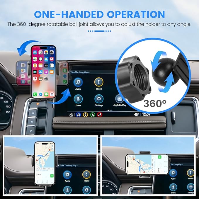 Car Phone Holder Compatible with Chevy Suburban Tahoe/GMC Yukon 2021-2024 Accessories 10.2-Inch Screen Fixed Clip, Cell Phone Mount with Dash Center Console Organizer Hands-Free 360° Rotation