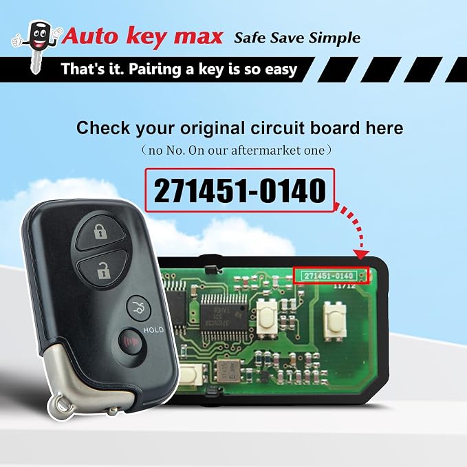 Remote Key Fob Replacement, Programmable Keyfob, Replacement Car Keys and Fob for Lexus ES GS is LS Smart Remote HYQ14AAB 271451-0140
