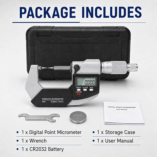 Digital Micrometer with 0-1"/0-25mm Measuring Range Electronic Micrometer Measuring Tool, Inch/Metric (Point Micrometer(15°))