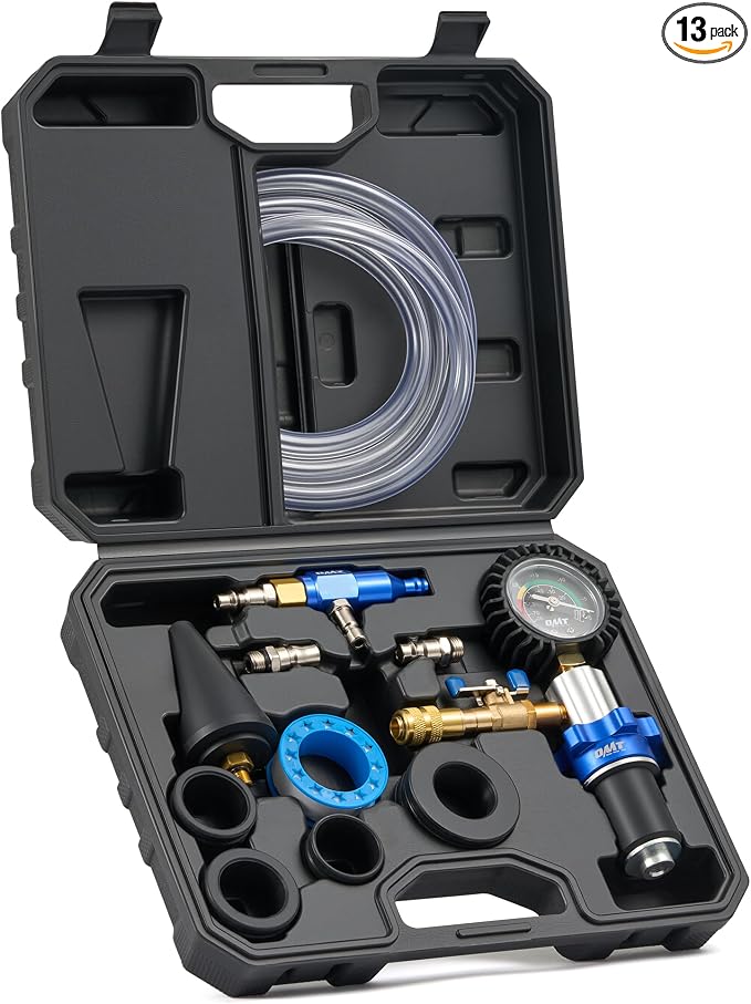 Orion Motor Tech Coolant Vacuum Refill Kit, 13pc Radiator Cooling System Tool Set with Conical Adapter 4 Round Adapters for Leak Detection Cooling Refill, Vacuum Coolant Fill Kit with Hose, Black