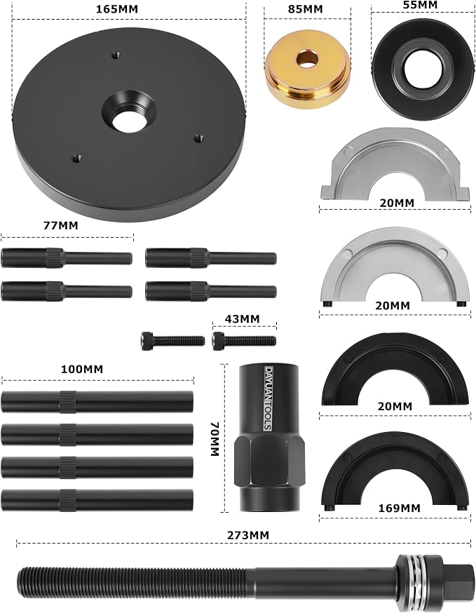 DAYUAN Front Wheel Bearing Removal & Installer Tool Kit | 82mm Wheel Bearings，Carbon Steel，Even Press Force，Fits Most FWD Cars & Light Trucks，Storage Case