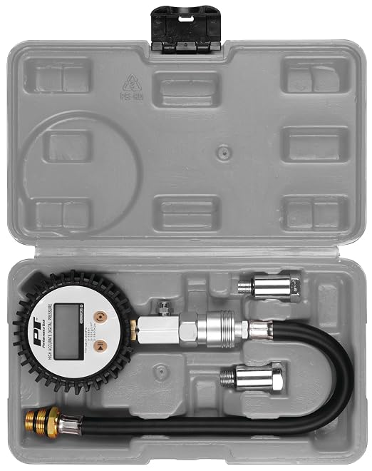 Performance Tool W89747 Digital Compression Tester - Accurate Diagnosis for Engine Performance, 300 PSI Gauge, Quick Disconnect Fitting, Stepped Adapters, Auto Shut-Off, Battery Included