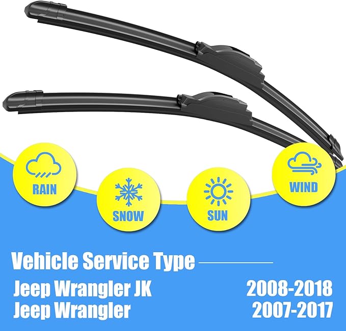 Gavimnal® 15"+15"+13" Silicone Wiper Blades Replacement For Jeep Wrangler JK 2008-2018 Jeep Wrangler 2007-2017,All-Season Front Rear Windshield Wiper Blades(Set of 3)