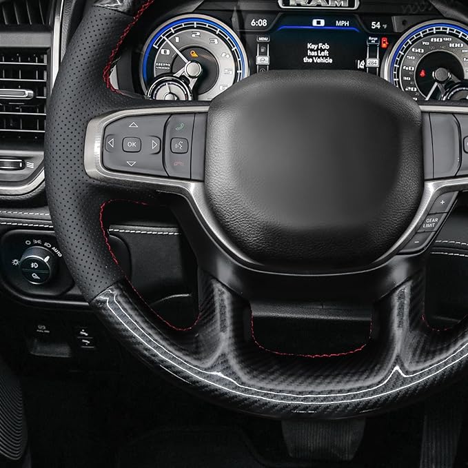 MEWANT Hand-Stitched Steering Wheel Cover Wrap for Dodge Ram 1500 2019-2023 Steering Wheel Accessories for Dodge Ram(Backsides Without Buttons)