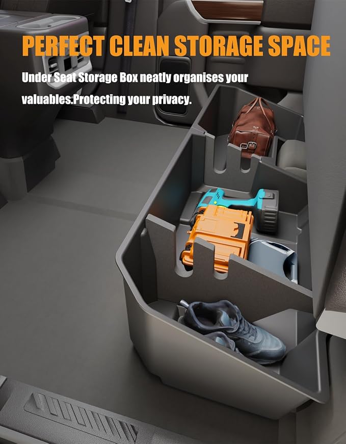 KINGGERI Under Seat Storage Boxes Compatible with 2019-2026 Chevy Chevrolet Silverado 1500/GMC Sierra 1500, 2020-2026 Silverado/Sierra 2500HD/3500HD | Double & Crew Cab Rear Underseat Organizer Box
