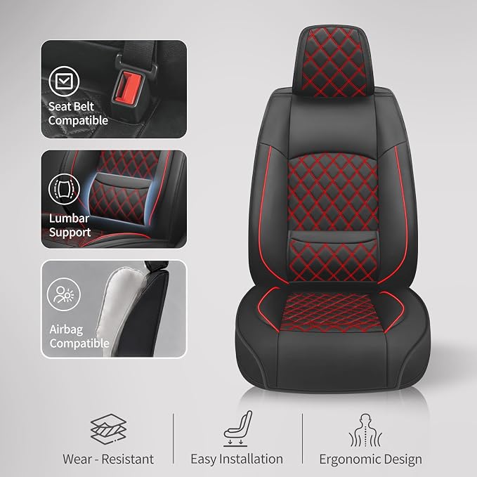 Fit Edge Car Seat Covers for Ford Edge 2007-2025 2026 - Luxury Leather, Anti-Slip, All-Weather Seat Cushions, Waterproof & Breathable, Airbag Compatible, Full 5-Seat Set (Redline)