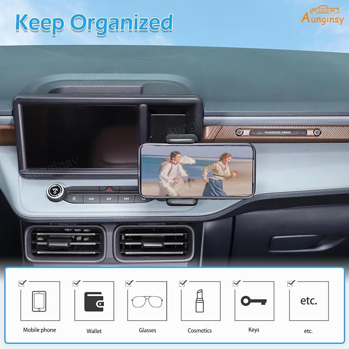 Aunginsy Dashboard Hidden Screen Drawer Organizer with Phone Holder Compatible with Ford Maverick 2022 2023 2024 Car Multimedia Display Right Side Panel Storage Box Truck Dash Cubby Insert Accessories