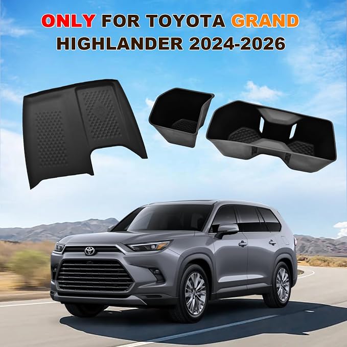 TPE Anti-Slip Cup Holder Insert & Silicone Wireless Charging Non-Slip Mat 2pcs for 2024 2025 2026 Toyota Grand Highlander Accessories Anti-Drop & Anti-Rattle for Grand Highlander Hybrid Black