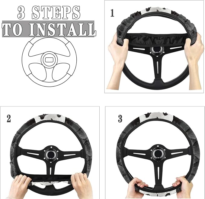 Howilath Sliver Cows Print Auto Car Front Seat Covers/Steering Wheel Cover/Seatbelt Pad/Armrest Cushion/Coaster/Keychain, 10pcs Universal Auto Interior Protector Accessory