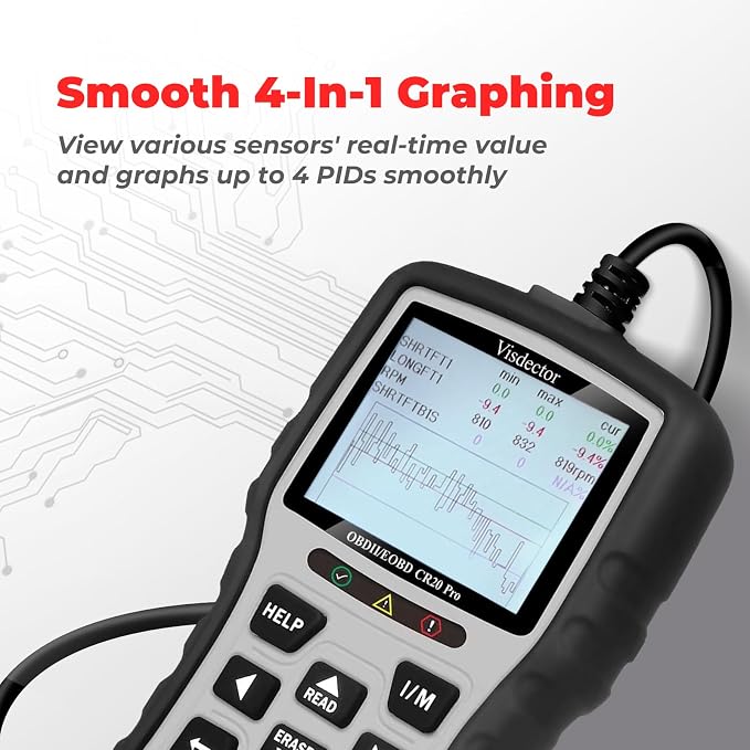 CR20 Pro Enhanced Universal OBD2 Scanner Car Code Reader Check Engine Fault Reader to Turn Off CEL Light, Read & Clear DTCs, Data Graphing, Voltage Test, Silver/Black
