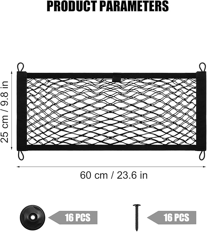 [4 Pack] Cargo Storage Net, 23.6x9.8'', DEDC Cargo Net Pocket, Universal Accessories Elastic Automotive Large Cargo Net Storage Mesh Pocket with 16 Mounting Screws, Hooks for Truck Car SUV Boats