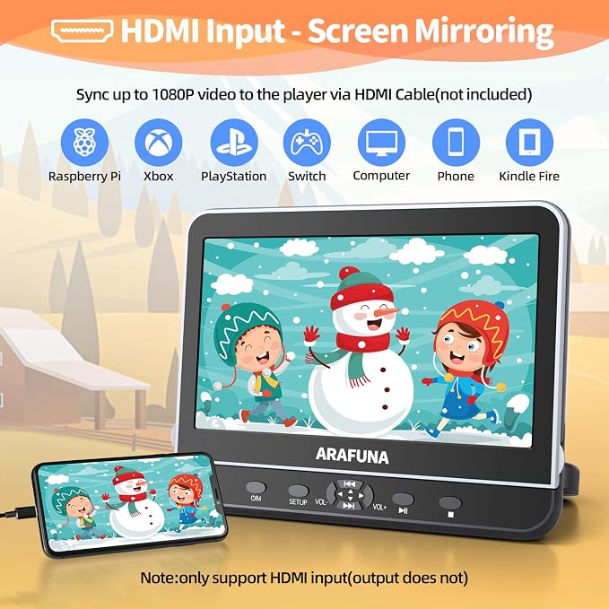ARAFUNA 10.5" Portable DVD Player for Car with 1080P Full HD HDMI Input, Car DVD Player Dual Screen with Mounting Bracket, Headrest DVD Player Support Last Memory, USB/SD Card