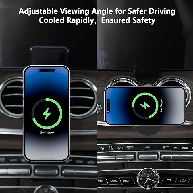 CLEC for Mercedes-Benz E-Class 2017-2023 Magnetic Wireless Charger Car Phone Holder Mount Custom Fit for Mercedes-Benz Car Accessories 15W Fast Charging Car Phone Holder Wireless Charger