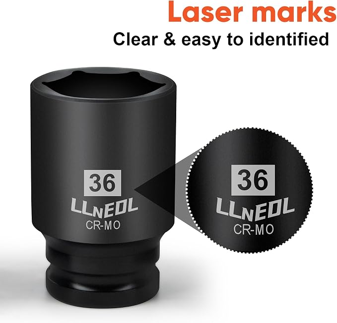 LLNEDL 3/4 Inch Drive Socket Set, 12Pcs Impact Deep/Jumbo Sockets, Metric 17mm to 41mm, 6-Point CR-MO Heavy-Duty Big Socket Set for Large Vehicle & Equipment Maintenance