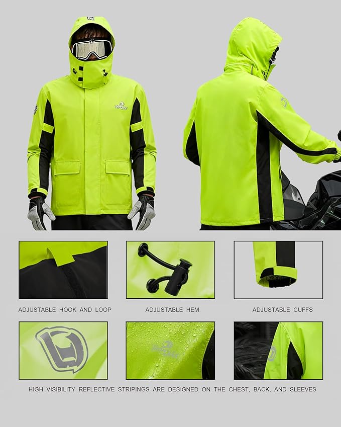 IRON JIA'S Rain Suit, Motorcycle Rain Gear for Men & Women, Waterproof Jacket and Pants, Breathable Reflective Raincoat for Farm Fishing Golf (Green L)
