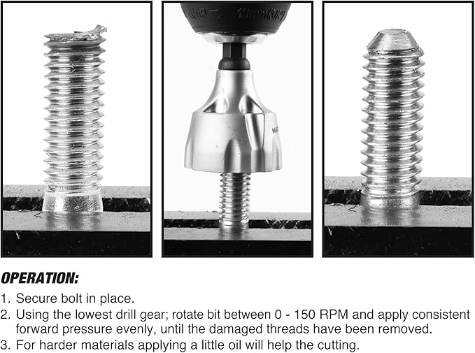 Performance Tool W9005 Wheel Stud/Bolt Thread Repair Tool with Tungsten Carbide Cutting Blades for Most Metals, 1/8-Inch-3/4-Inch Bit Capacity