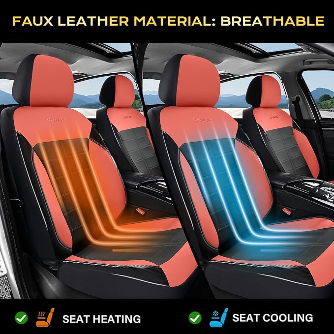 Coverado Seat Covers, Car Seat Covers Front Seats Faux Leather Automotive Seat Covers Luxury Waterproof Car Seat Cover Protectors Universal Fit for Most Cars SUV Trucks, Red&Black