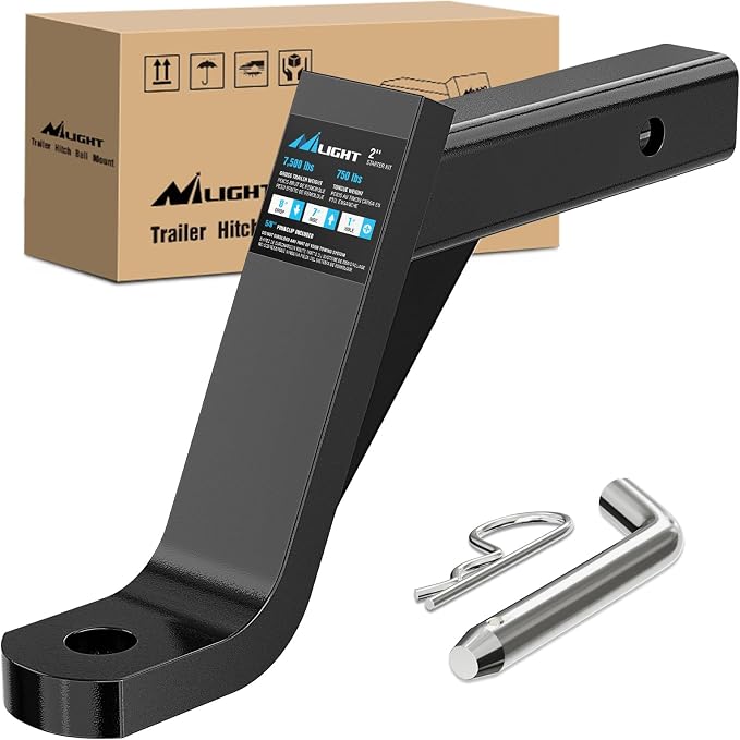 Nilight Trailer Hitch Ball Mount fits 2" Receiver, 8" Drop & 7" Rise Hitch, 1" Ball Hole with 5/8" Hitch Pin, 7500 lbs GTW Heavy Duty Ball Hitch