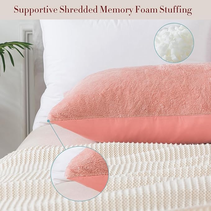 WhatsBedding Memory Foam Body Pillow with Plush Fuzzy Cover, Full Body Pillow for Adults, Long Pillow for Sleeping, Soft Pillow Fluffy Supportive