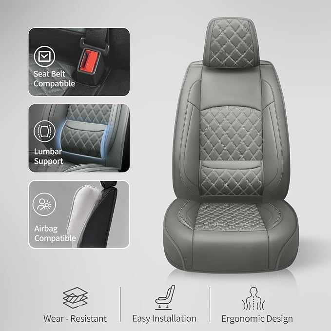 Fit Edge Car Seat Covers for Ford Edge 2007-2025 2026 - Luxury Leather, Anti-Slip, All-Weather Seat Cushions, Waterproof & Breathable, Airbag Compatible, Full 5-Seat Set (Gray)