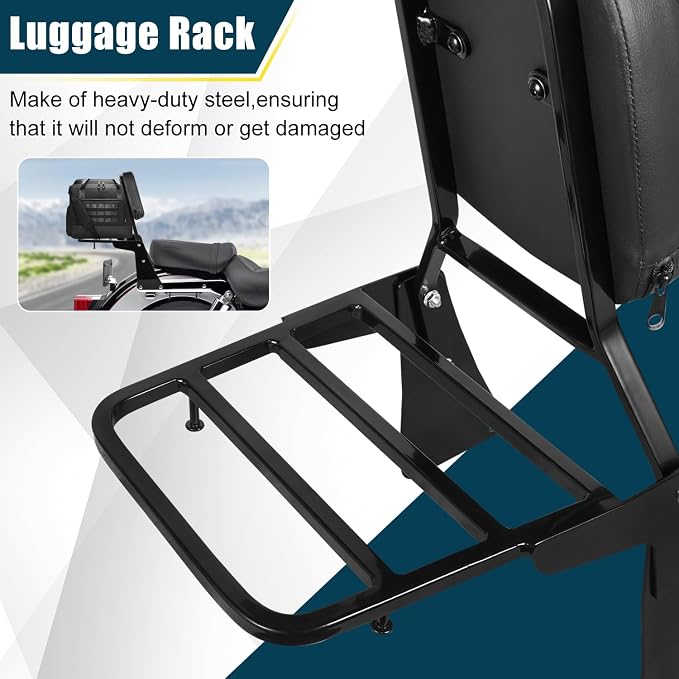 Motorcycle Passenger Backrest Sissy Bar Luggage Rack With Back Rest Cushion Pad Compatible With For Kawasaki Vulcan 1500 VN1500 Classic 1996-2008 Sissy Bar Backrest