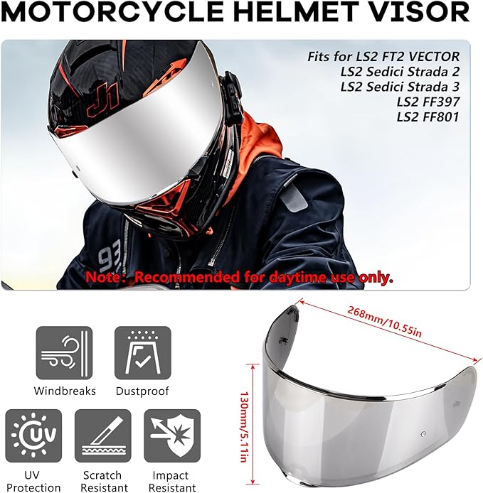 XINGWU Motorcycle Helmet Visor for Sedici Strada 2 Strada 3 LS2 FT2 VECTOR FF801 FF397 with Anti-fog Rainproof Helmet Film Face Shield Motorcycle Helmet Accessories Visor Replacement (Red)