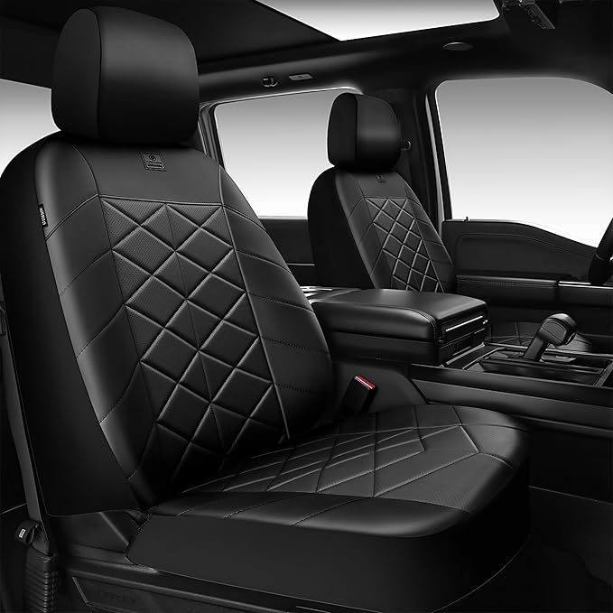 CAR PASS Nappa Leather Waterproof Car Seat Covers Full Set, 3D Foam 5 Seat Covers Full Set with Rhomb, Comfort Universal Fit for Most SUV Truck Sedan, Airbag Compatible, 5 Seats Leatherette All Black