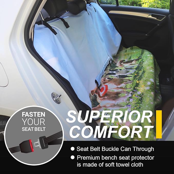 Back Seat Cover for Car Trucks Van SUV Jeep,Waterproof Rear Bench Towel Seat Covers for Dogs and Kids,Automotive Backseat Protector (Dog Print)