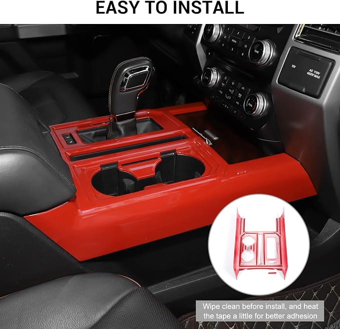 Center Console Gear Shift Cup Holder Panel Cover Trim for 2015-2020 Ford F150 Interior Trim Accessories (Red)