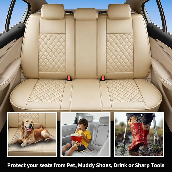 Fit Expedition Car Seat Covers for Ford Expedition 2011-2025 2026(Only 5-Seat Version) - Luxury Leather, All-Weather Seat Cushions, Waterproof, Airbag Compatible, Full 5-Seat Set (Beige)