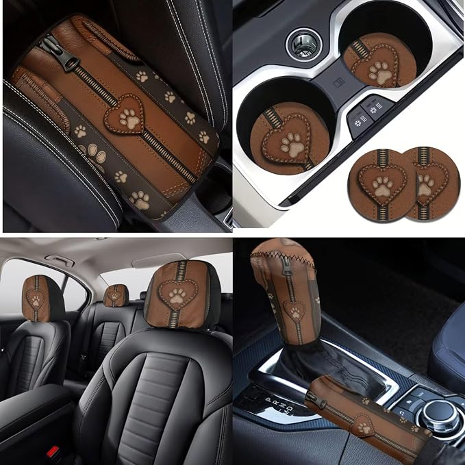 Lotusorchid Animal Paw Print Car Seat Covers Full Set of 16, Comfy Car Front and Rear Seat Covers and Armrest Cover, Anti-Dust Decorative Automobile Interior Set