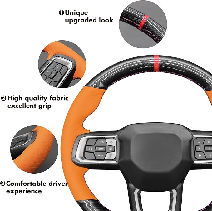 MEWANT Steering Wheel Cover for Ford Mustang 2024 Hand-Stitched Leather Steering Wheel Wrap