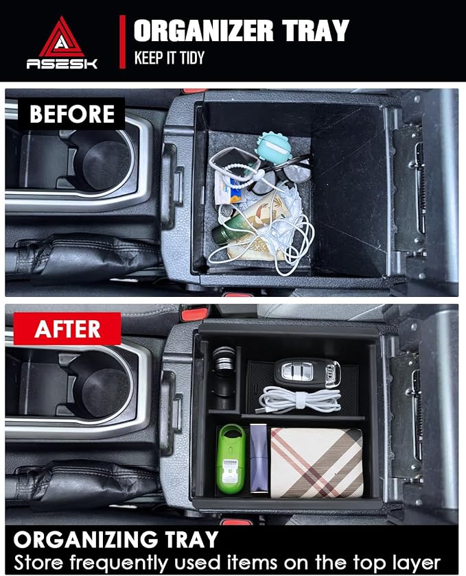 for 2PCS Center Console Coin Box Organizer&Water Cup Holder Insert ABS Materials Compatible with 2016-2023 Toyota Tacoma