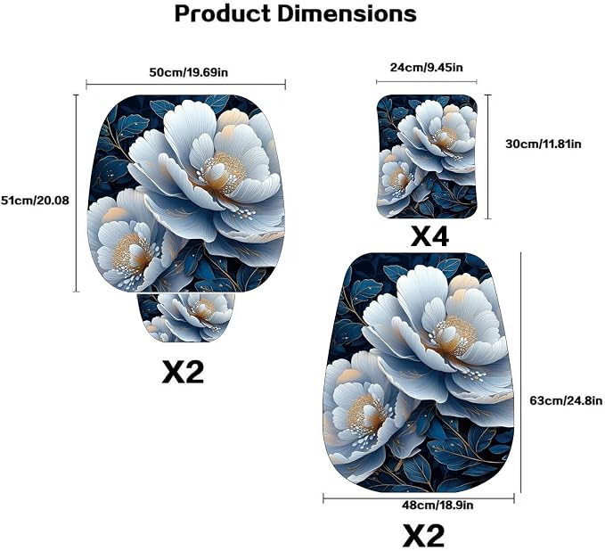 Luxury Boho Car Seat Covers Set,5-Seat Full Set with Headrest,White Peony Vintage Bohemian Floral Pattern Honeycomb Knit Fabric,Breathable&All-Season Universal Automotive Seat Protectors