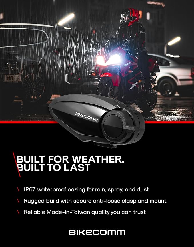 BIKECOMM BK-S2 Motorcycle Bluetooth Headset Intercom – 1200M Range Wireless Speakers - Helmet Communication System, IP67, Black, Twin Pack