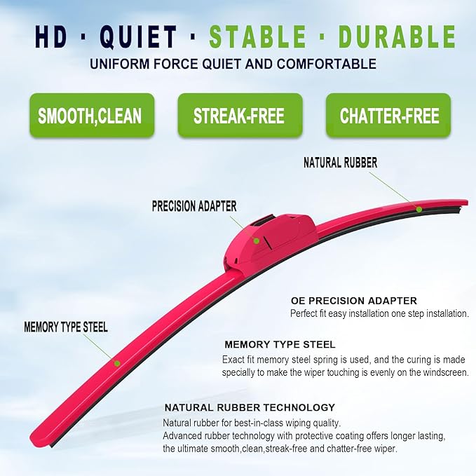 OEM QUALITY 24" + 20" PARRATI Premium All-Season Rose Red Windshield Wiper Blades (Set of 2)