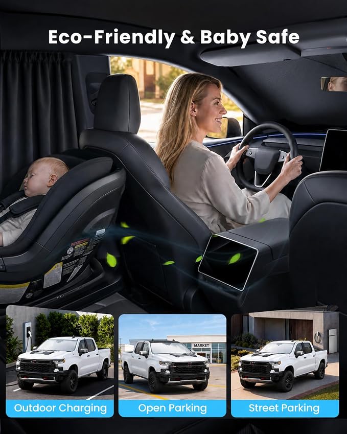 REEVAA 2026 3rd Pro Windshield Sunshade for 2019-2026 Chevrolet Silverado 1500 | Dual-Layer Heat & Sun Defense, OEM Design | Foldable Sun Shade Car Accessories with Storage Bag