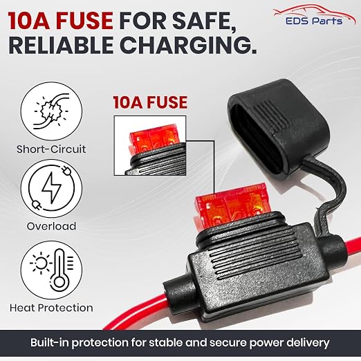 EDS 08100696 27 inch 16 AWG w 10 Amp Fuse & 2 Pin SAE Quick Disconnect Battery Charge Ring Terminal Cable Harness for Cars Trucks Motorcycle ATV RV Boats and More - trickle Charge (5 Pack)