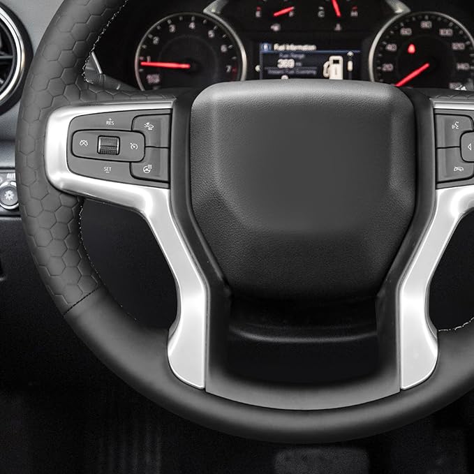 MEWANT DIY Black Solid Embossed Artificial Leather Steering Wheel Cover for Chevy Silverado 1500 Blazer Suburban Tahoe