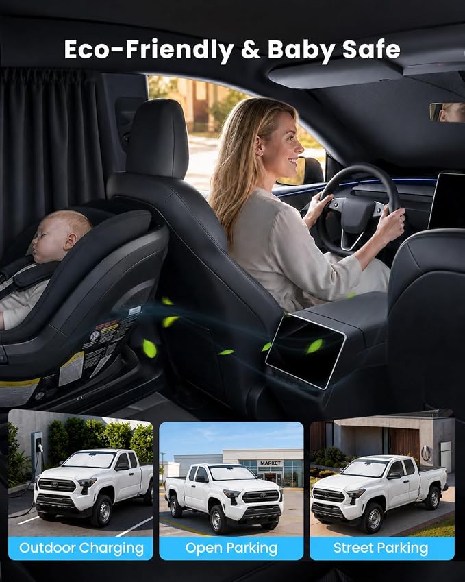 REEVAA 2026 3rd Pro Windshield Sunshade for 2016-2026 Toyota Tacoma | Dual-Layer Heat & Sun Defense, OEM Design | Foldable Sun Shade Car Accessories with Storage Bag