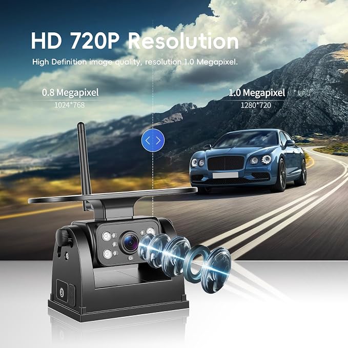 Magnetic Solar Wireless Backup Camera with 5 Inch IPS Monitor IP69 Infrared Night Vision No Wiring Rear View Reverse Monitoring Camera for Car/Truck/Trailer/RV