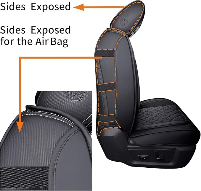 Aierxuan Dodge Ram Front Seat Covers Custom Fit 2009-2026 1500/2500/3500 Truck Pickup Crew Quad Regular Cab Heavy Duty Waterproof Leather Airbag Compatible Cushions(2 PCS Front/Black)
