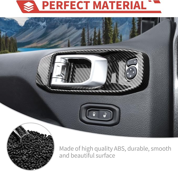 23pcs Full Set Interior Trim Kit for Jeep Wrangler JL JLU Gladiator JT 2018-2023 Steering Wheel Door Handle Air Conditioning Vent Cup Holder Reading Light Headlight Gear Cover, Carbon Fiber