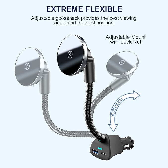 for Car Mount Charger 15W Wireless Car Cigarette Lighter Phone Charger, Cigarette Lighter Phone Mount with Dual Port PD&QC3.0 Fast Charging for iPhone 15 Pro Plus Max 14 13 12