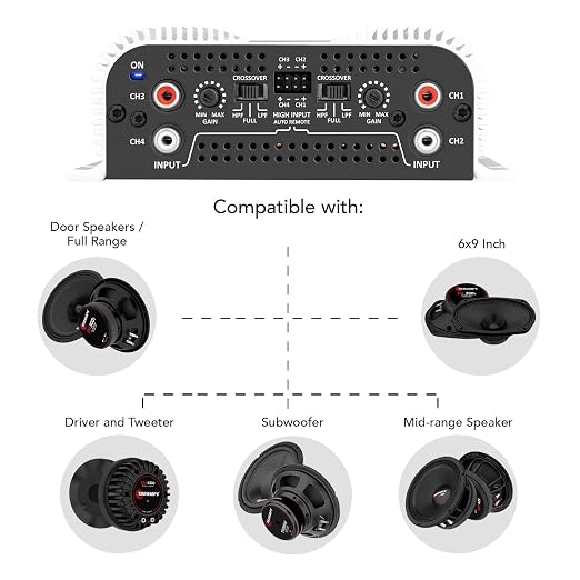 Taramps TS 800x4 Car Audio Multichannel Amplifier 800 Watts Rms 2 Ohms 4 Channel 2 Bridged Channel Full Range Crossover, RCA/High Level Input, Class D