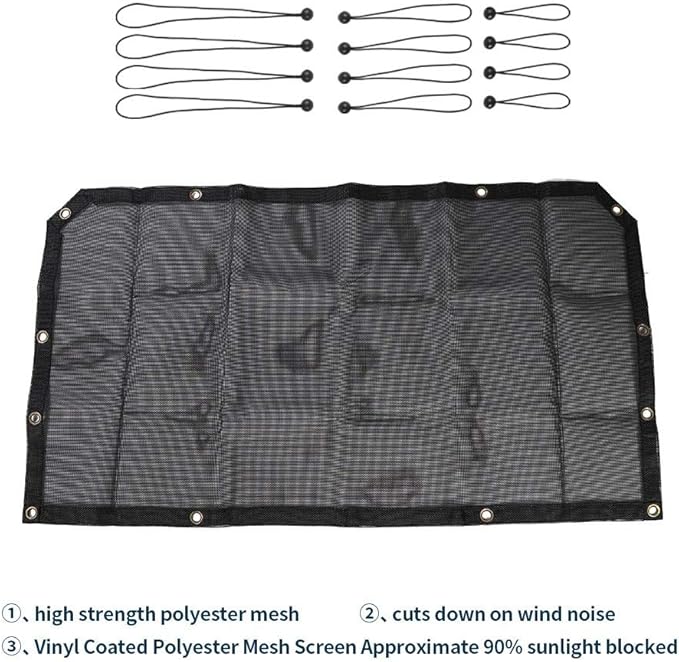 Voodonala for Jeep JL Sunshade Mesh Sun Shade Bikini Top Roof Sunblock Mesh Heat Shield Mesh for 2018-2026+Jeep Wrangler JL JLU 2/4 Door & Gladiator JT, Block Heat Block UV Rays Plain Black