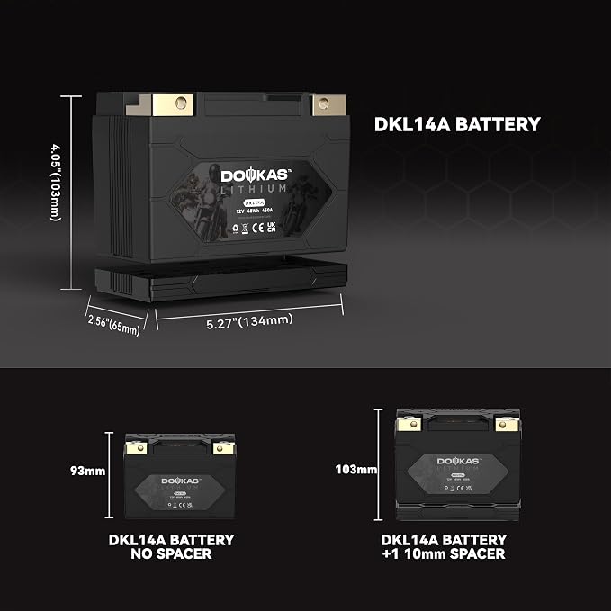 DKL14A YTX14AH-BS 450A LiFePO4 Motorcycle Lithium Battery, 12V 4Ah Powersports Battery, Compatible Jet Ski, Lawn Mower, Scooter, Generator Battery, Snowmobile