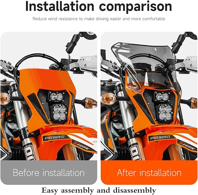 Motorcycle Windshield for all 690 SMC R ENDURO / EXC XC XCW 125-500 / Husavarna 701 SM/ENDURO 125-501, Front Windscreen Wind Deflector Wind Protection (Smoke Gray)