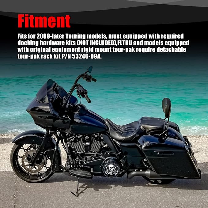 Goldfire Detachable Passenger Backrest for Harley Touring Quick Release Sissy Bar Street Glide Road King Electra Glide 2009-2024 Rear Back Pad (Black)